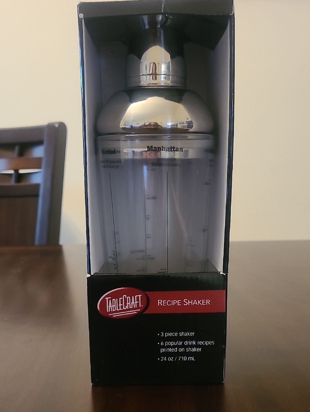 TableCraft 24 oz Stainless Steel Top Boston Recipe Cocktail Shaker -‎ NEW IN BOX